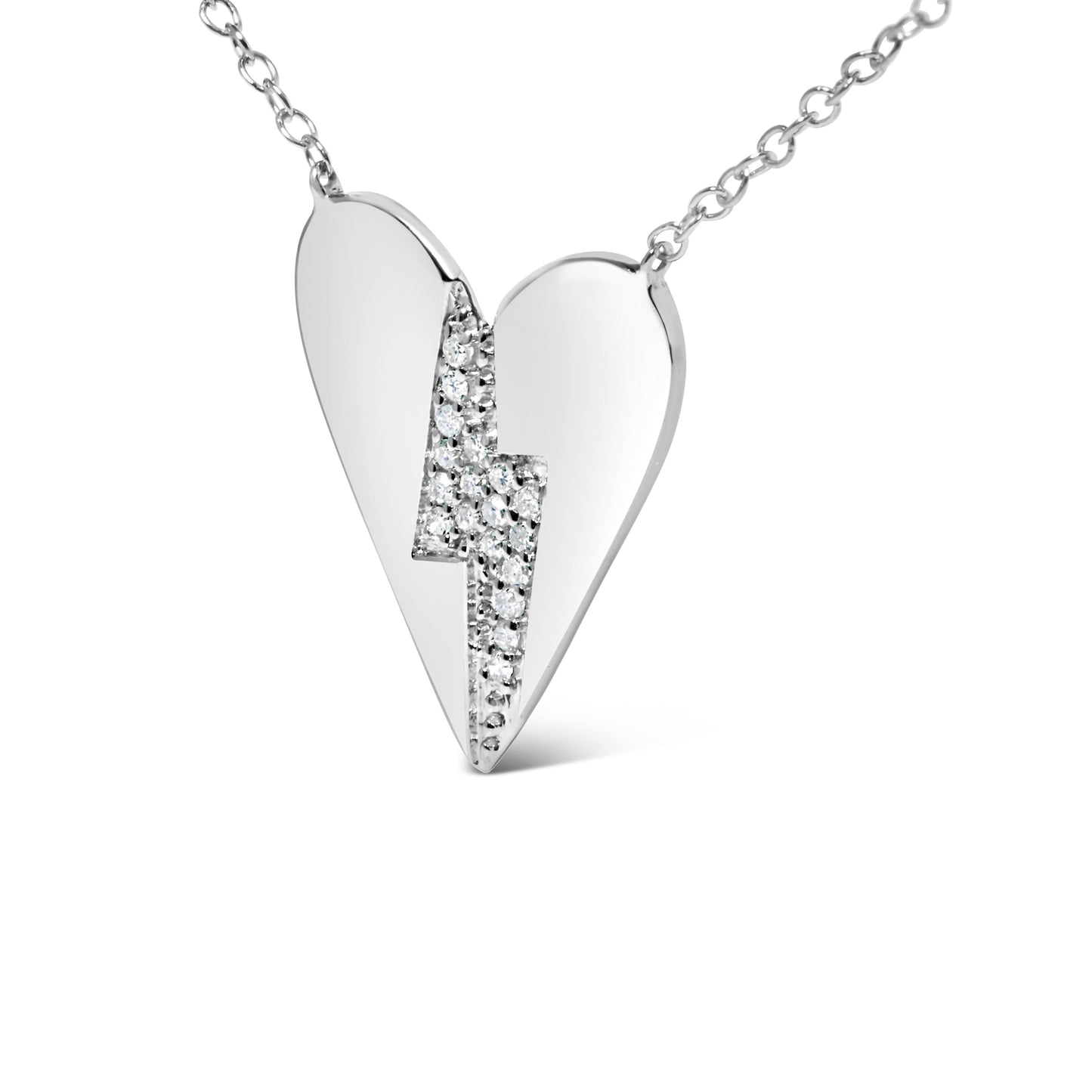 Collier Pendentif Cœur Brisé en Argent Sterling .925 avec Diamants - 18"