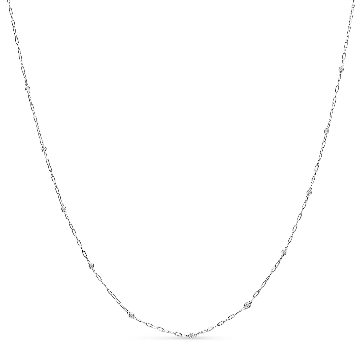 Collar de cadena de papel clip con diamantes en engaste de bisel de oro blanco de 14K - 18"