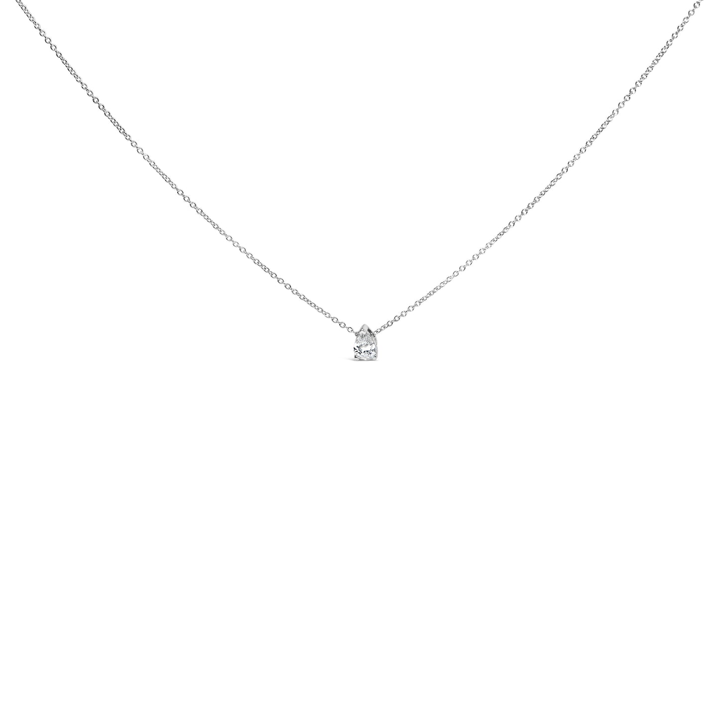 Collar de diamante cultivado en laboratorio en forma de pera de oro blanco de 14 quilates
