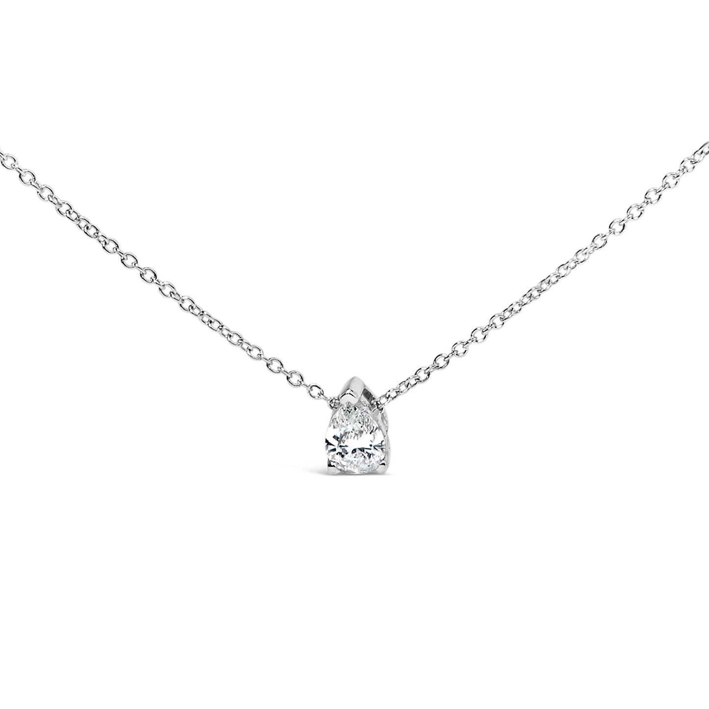Collar de diamante cultivado en laboratorio en forma de pera de oro blanco de 14 quilates