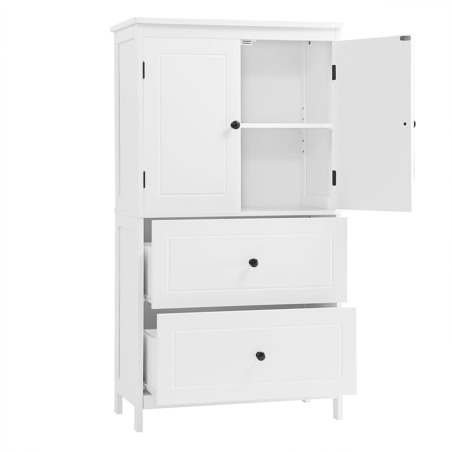 Bathroom Storage Cabinet, Cabinet with Two Doors and Drawers, Adjustable Shelf, MDF Board, White - Korvel