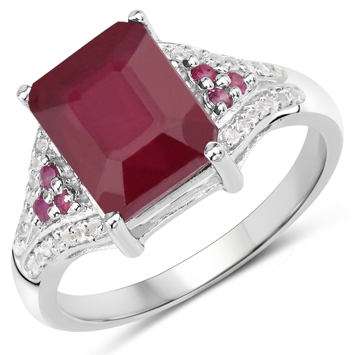 Bague de fiançailles en argent sterling avec rubis de 4,49 carats et topaze blanche