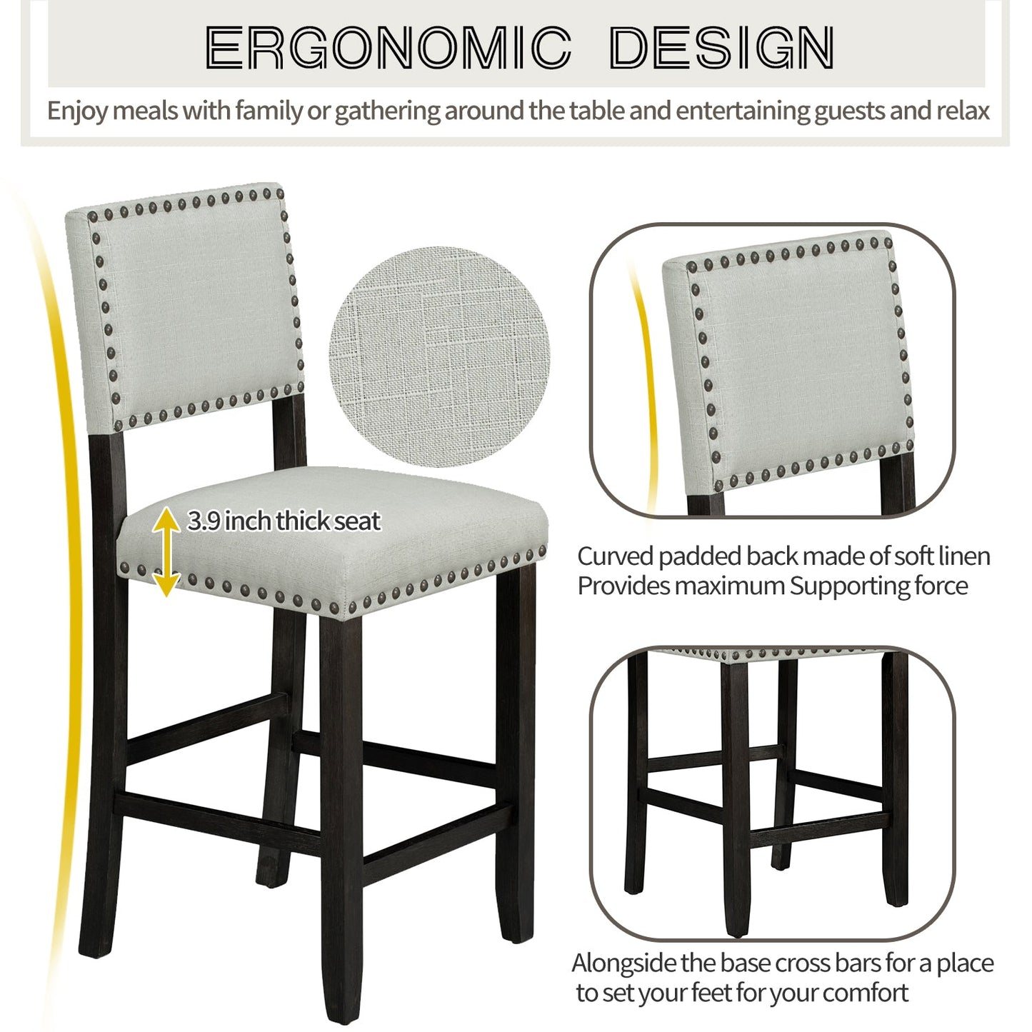 Conjunto de Comedor de Altura de Mostrador TREXM de 5 Piezas en Espresso y Beige