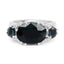 Bague en argent sterling avec saphir noir de 8,62 carats et topaze blanche
