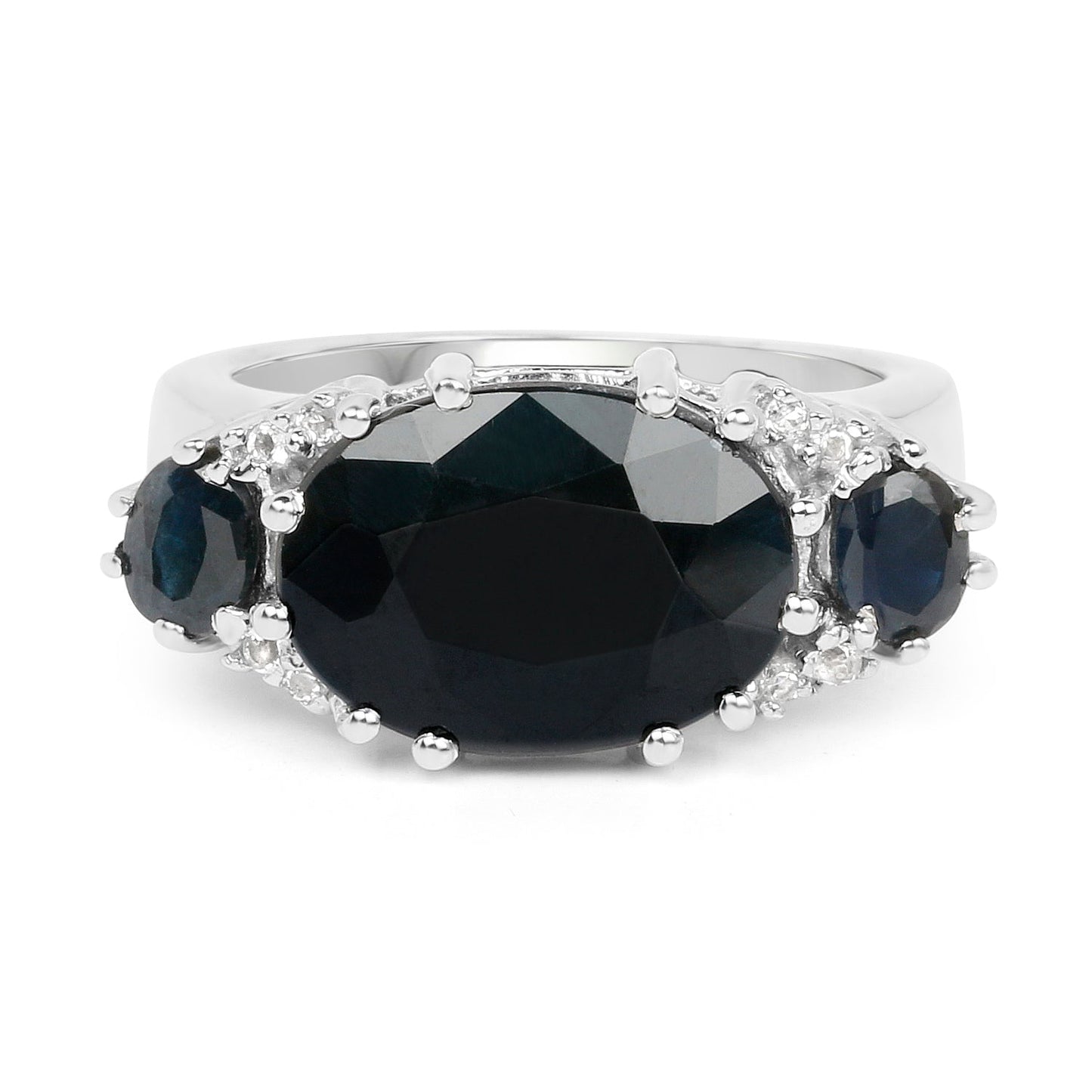 Bague en argent sterling avec saphir noir de 8,62 carats et topaze blanche