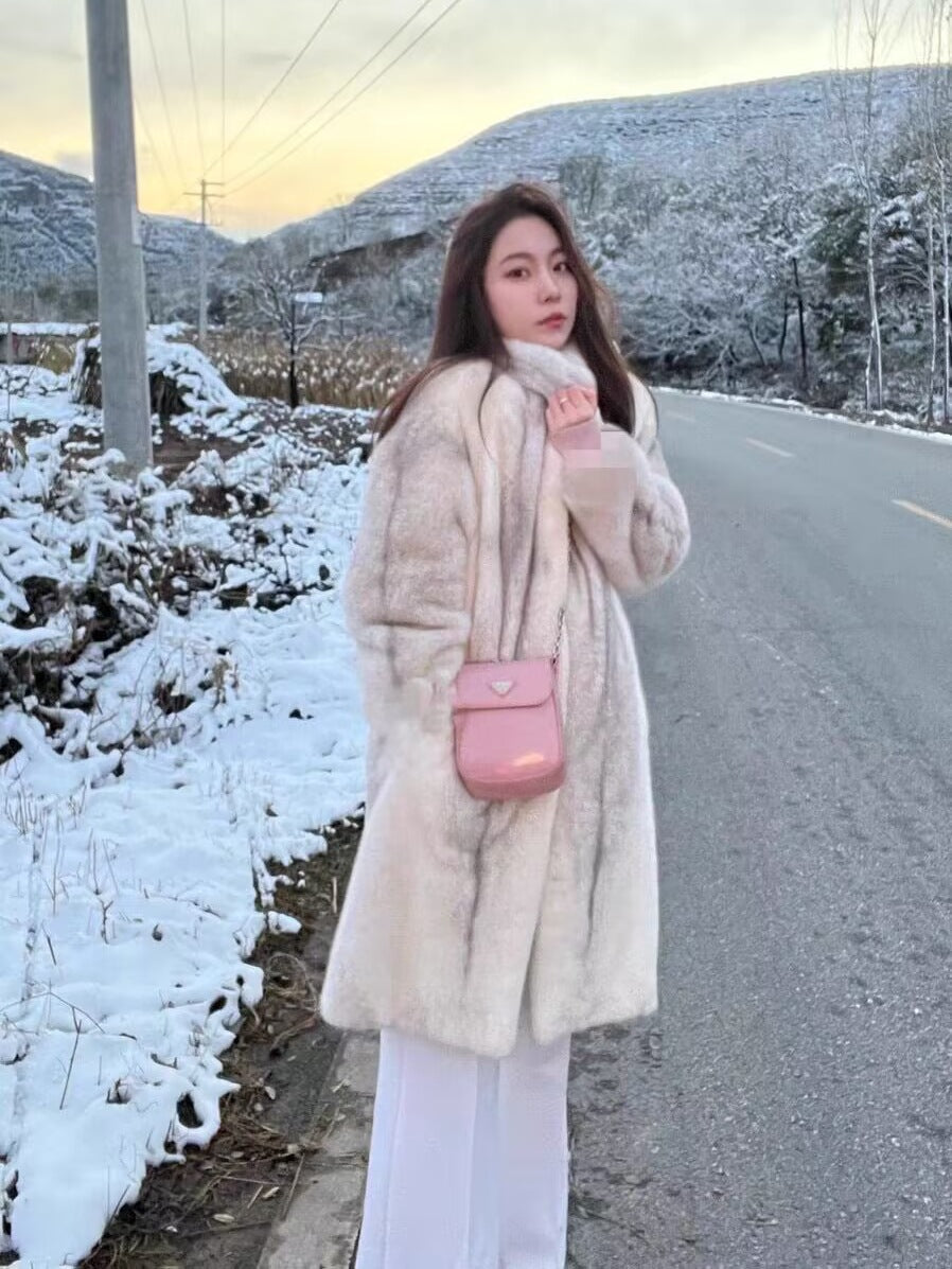 Women's Cross-Design Mink Fur Coat