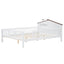 Full Size Wood Platform Bed with House-shaped Headboard, LED and Built-in Storage, White - Korvel