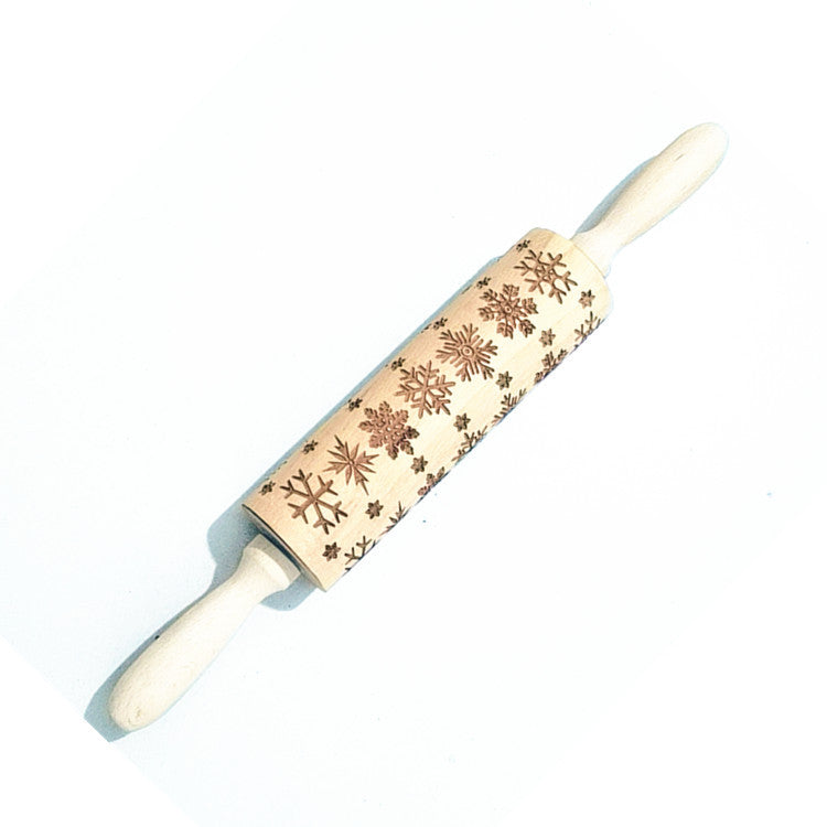 Wooden Rolling Pin Beech Wood Laser Engraved Printing Rolling Pin Christmas Flip Sugar Cookie Pressing Stick - Korvel
