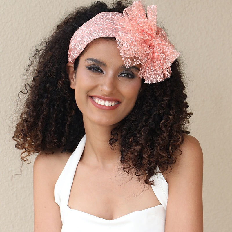 Fashionable oversized solid color lace bow headband - Korvel
