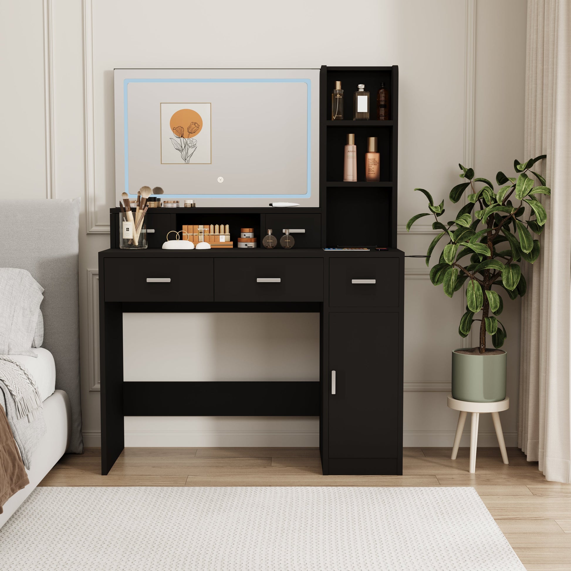 Smart mirror dressing table with drawers and storage cabinets - Korvel