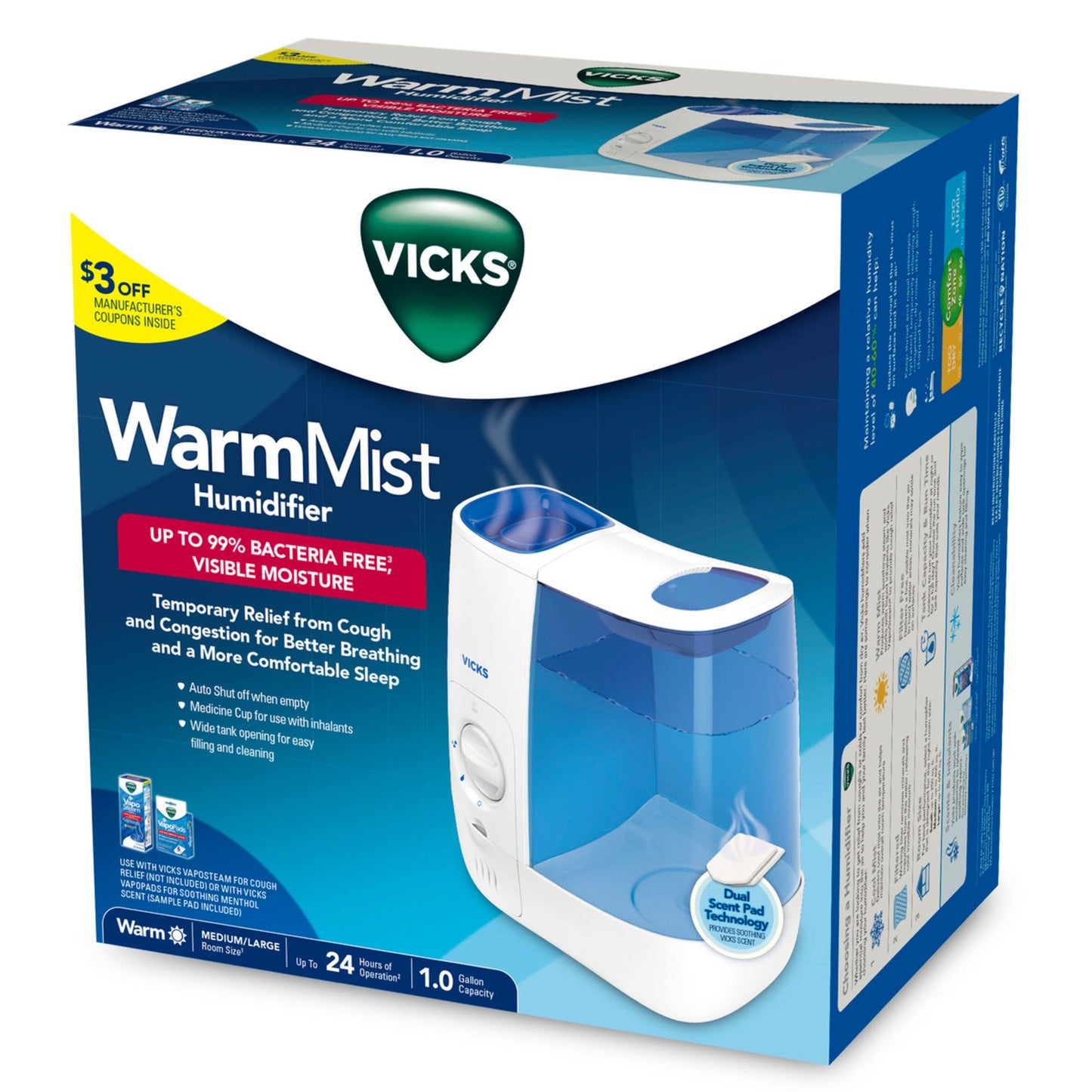 Humidificador de Vapor Caliente Vicks - Capacidad de 1 Galón