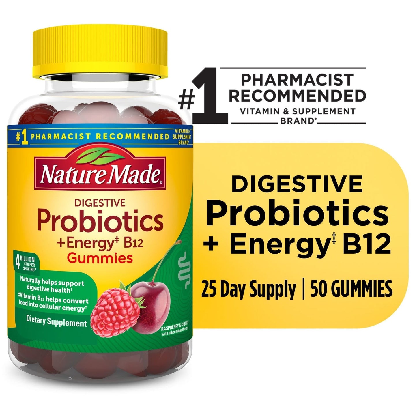 Nature Made Probiotiques + Énergie B12 Gummy Framboise Cerise 50Ea