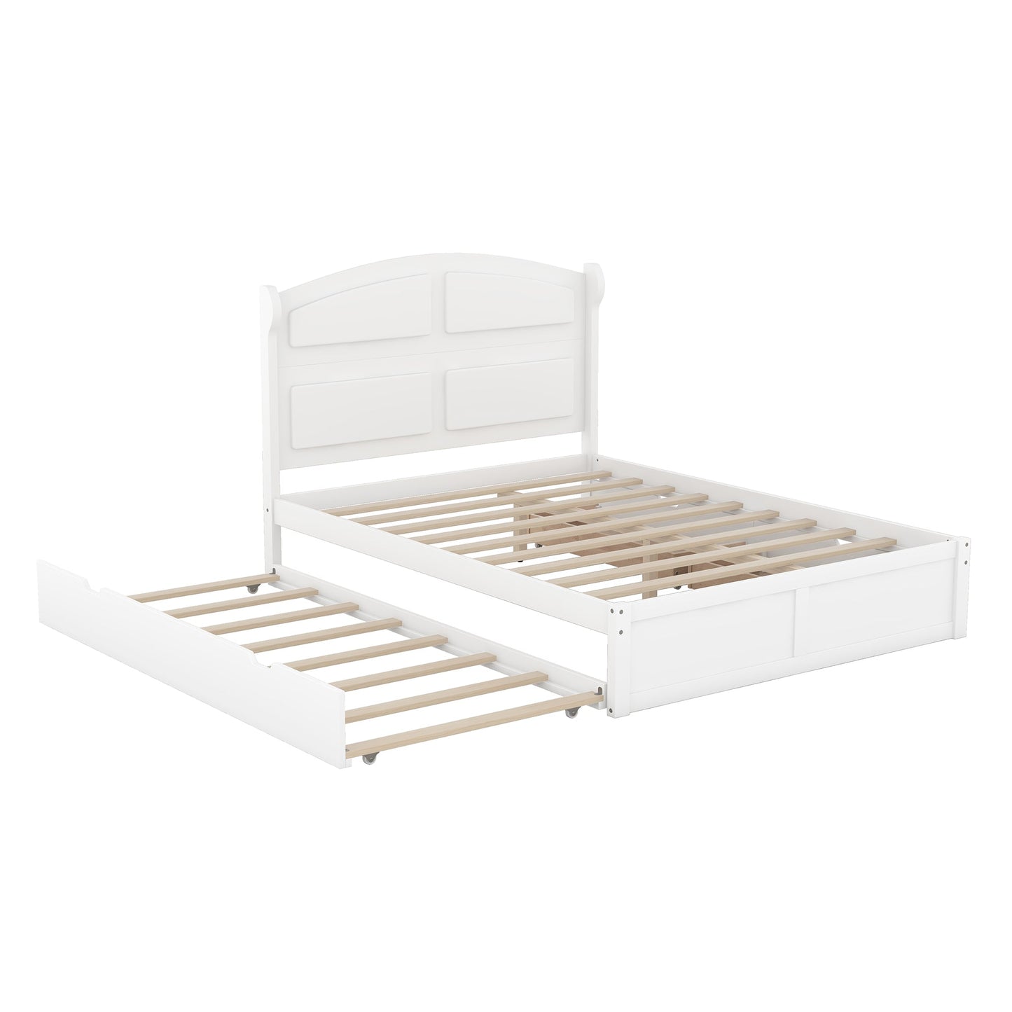 Lit plateforme queen en bois blanc élégant avec lit gigogne