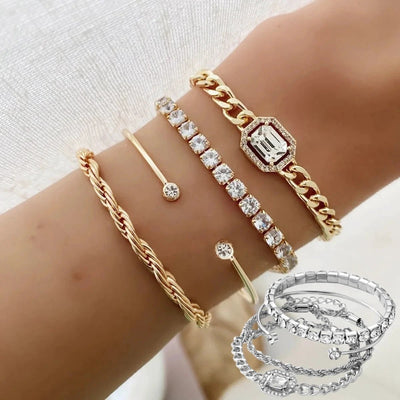 4-Piece Bohemian Crystal Bracelet Set for Women