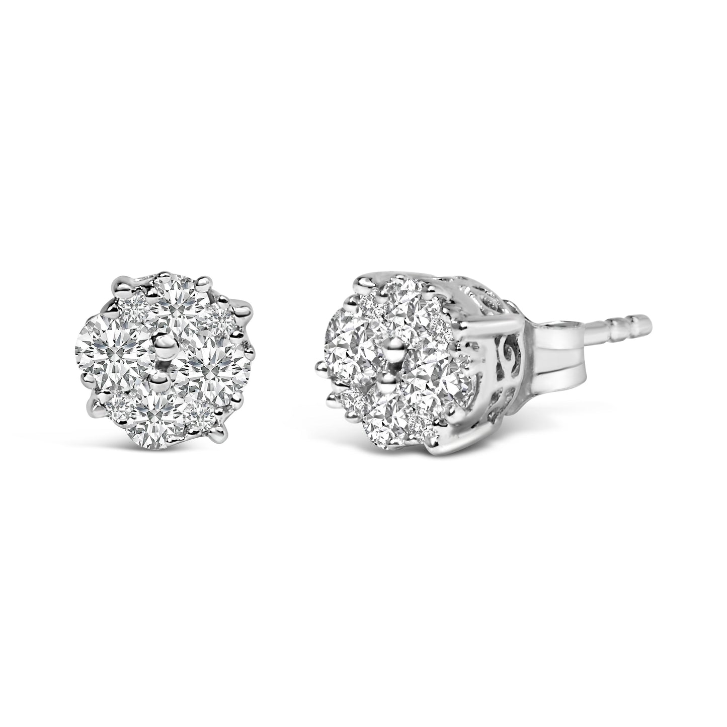Pendientes de Stud de Diamante en Clúster de Plata Esterlina .925