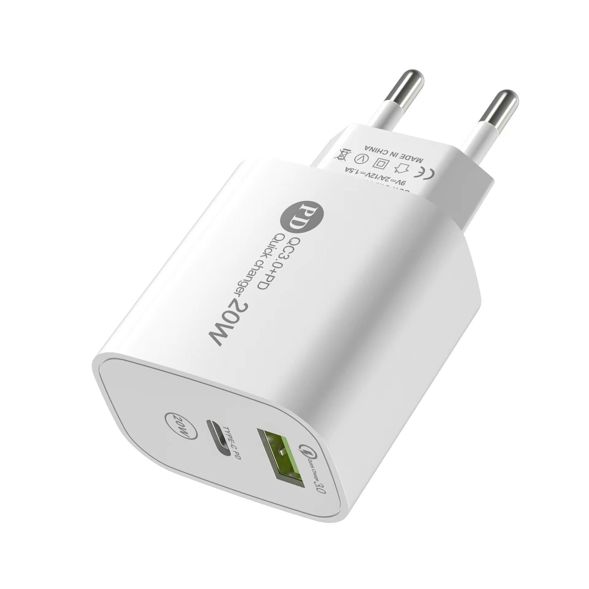 PD12W charger 5V 2.4A European, American and British standard charging head Type-C adapter PD+USB charging head - Korvel