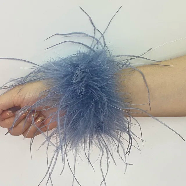 Real Ostrich feather cuff plumes bracelet for women white Cuffs pens Shirt with feathers girls fur cuffs ornament boa plume - Korvel