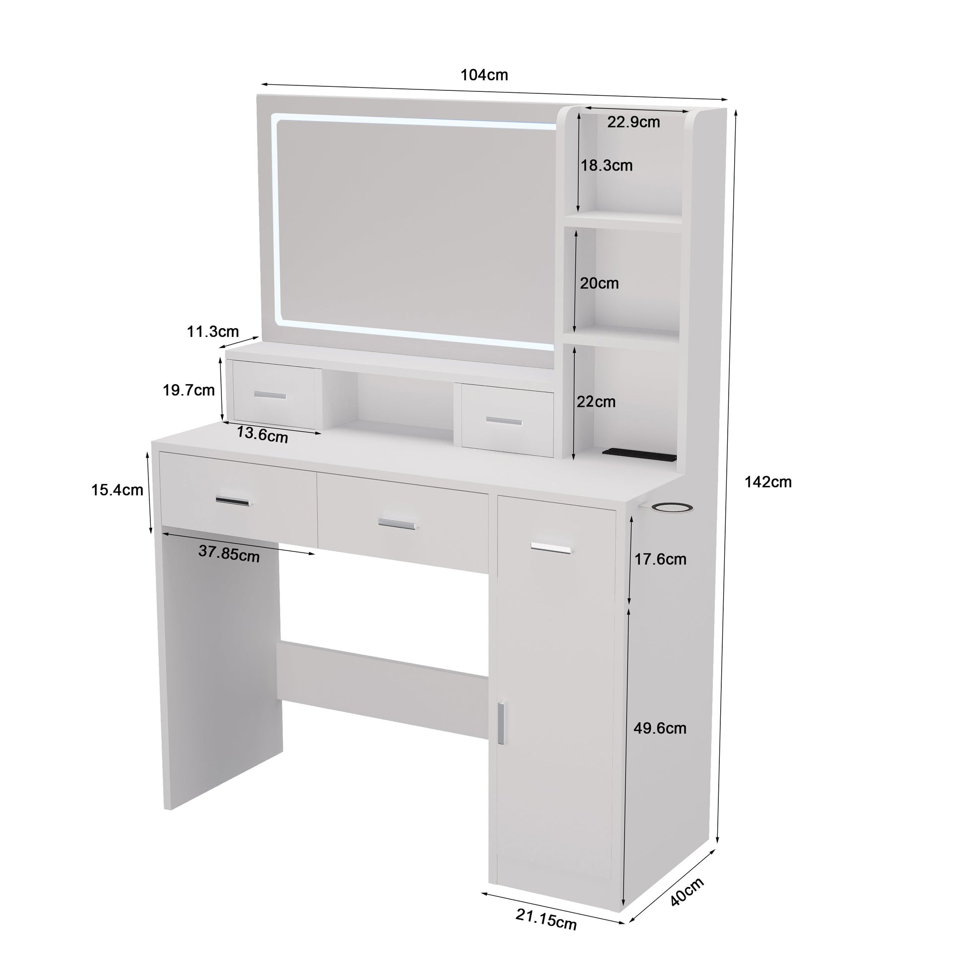 Smart mirror dressing table with drawers and storage cabinets, dressing table with bedroom dressing table, changing room - Korvel