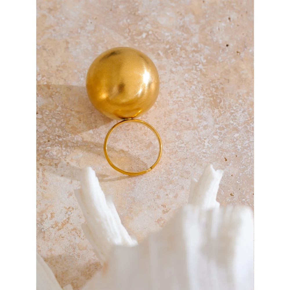 Stylish Unique Stainless Steel 26mm Big Ball Adjustable 18K Gold Color Ring Waterproof Personalized Finger Jewelry Gift - Korvel