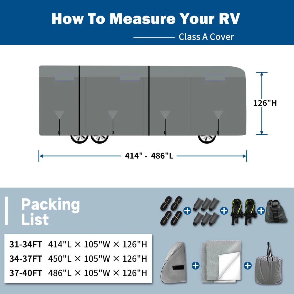 Umbrauto Class A RV Cover Upgraded Heavy Duty 7 Layers Top Windproof Breathable Class A Motorhome Camper Cover,Grey - Korvel