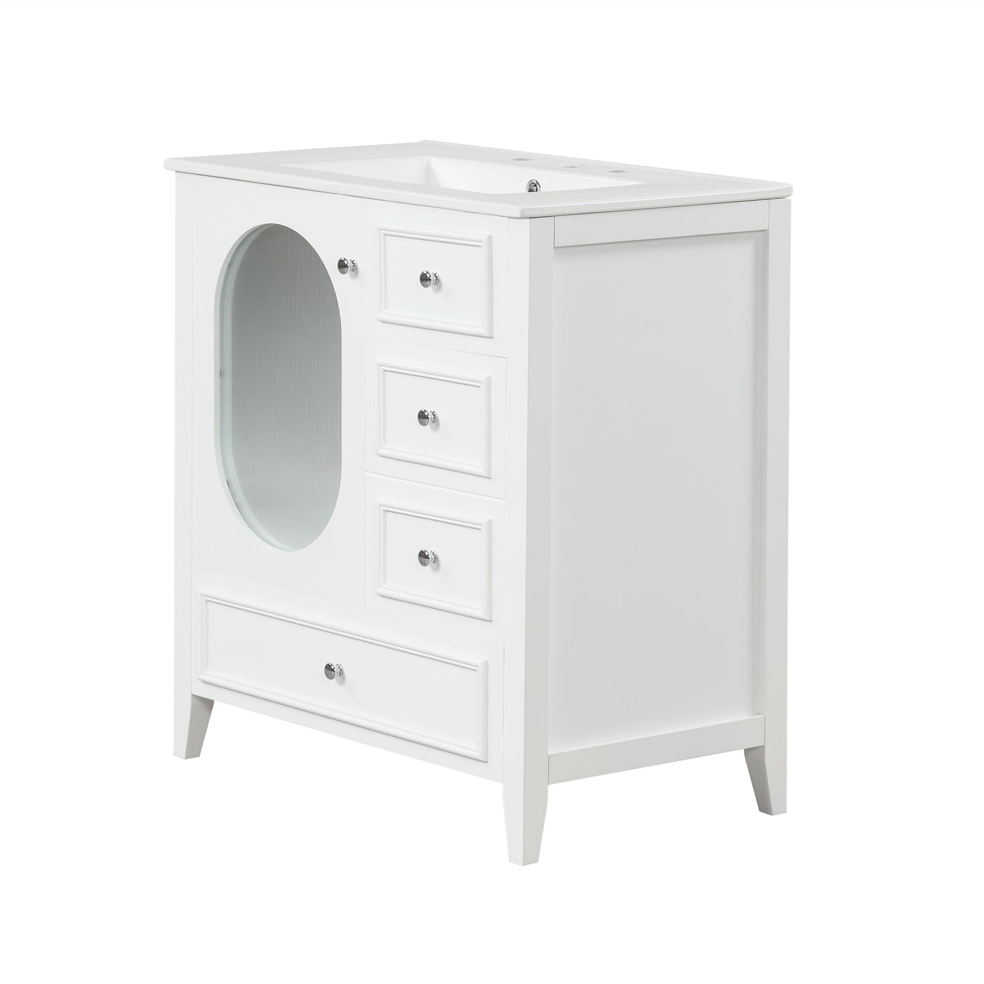 30" Bathroom Vanity with Sink, Bathroom Vanity Cabinet with Three Drawers and Door, Solid Wood and MDF, White - Korvel