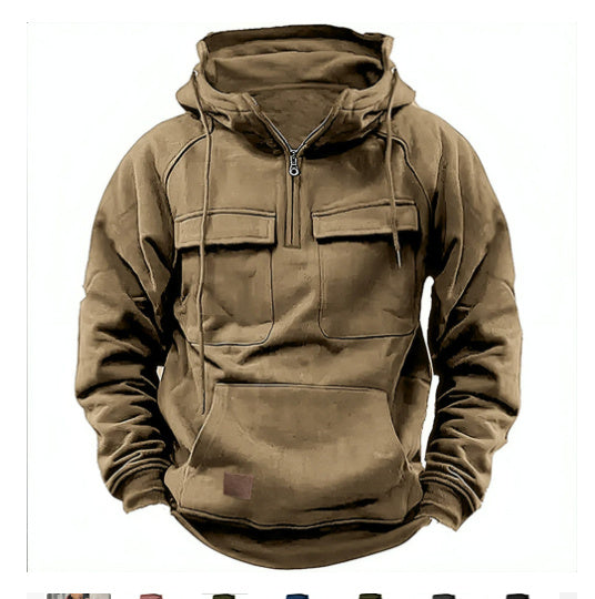 Hoodie zippé décontracté pour homme avec cordon et poche