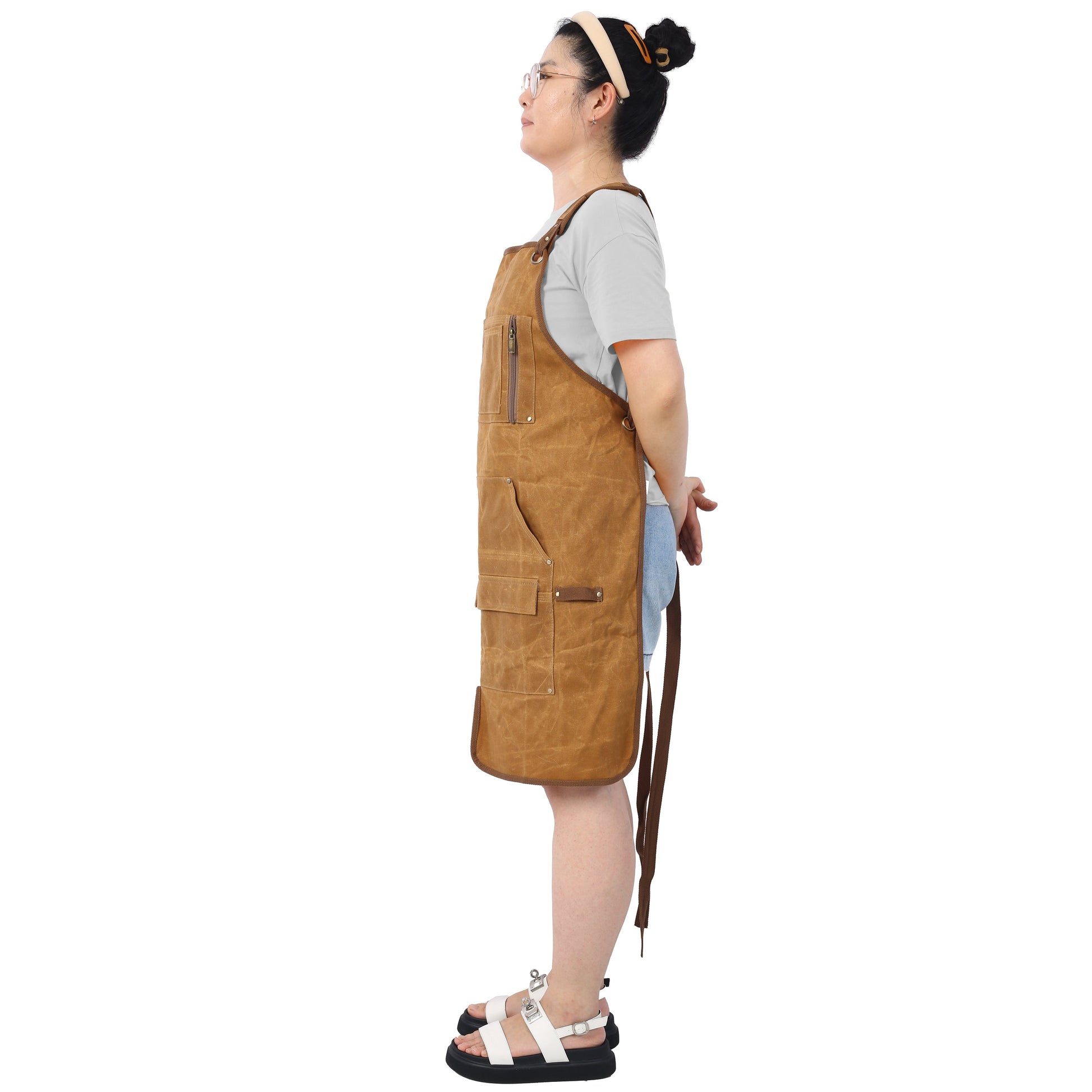 Long heavy-duty waxed canvas tool apron, carpenter apron, carpenter apron, carpenter waterproof 18 ounces - Korvel