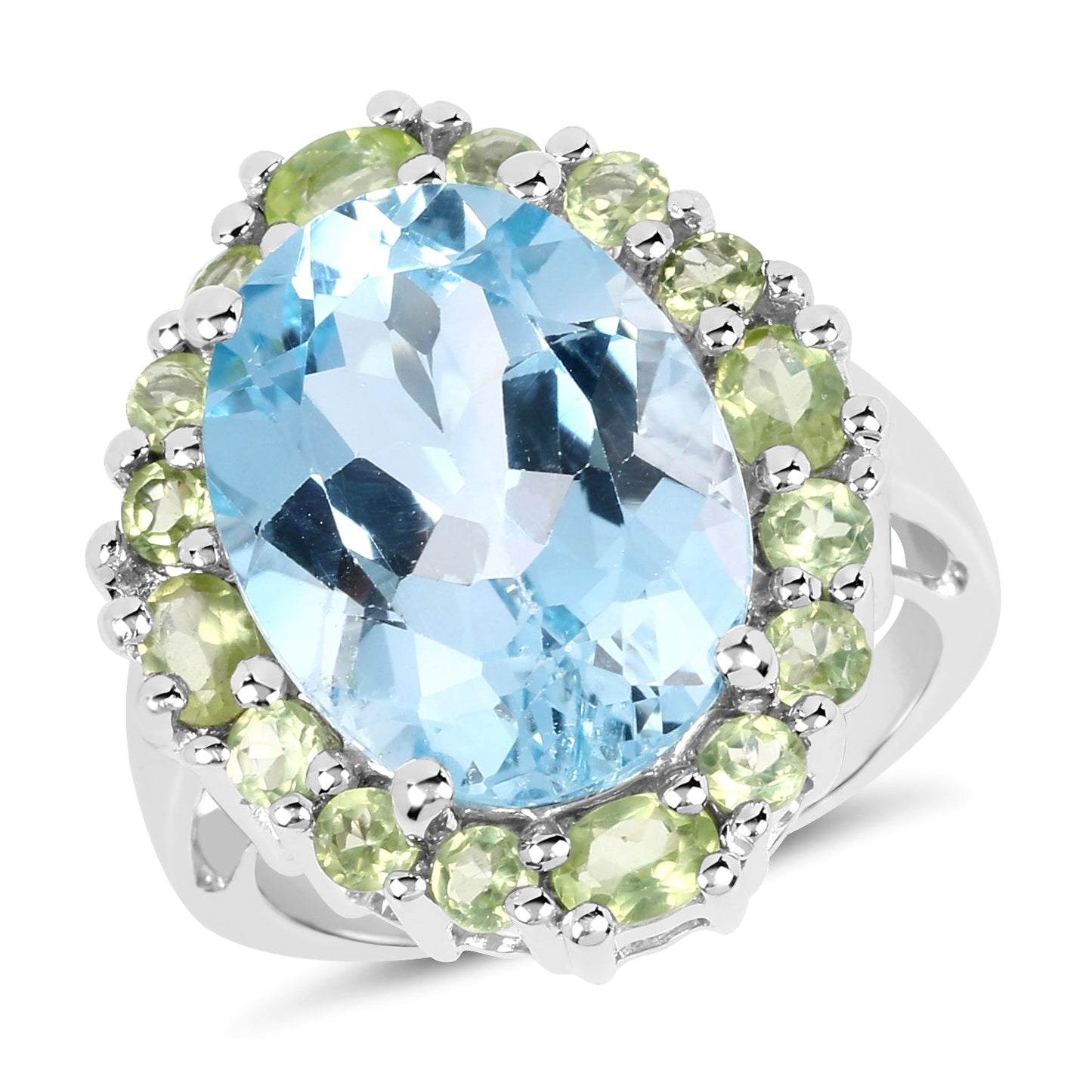 Bague en argent sterling avec topaze bleue et péridot de 12,77 carats