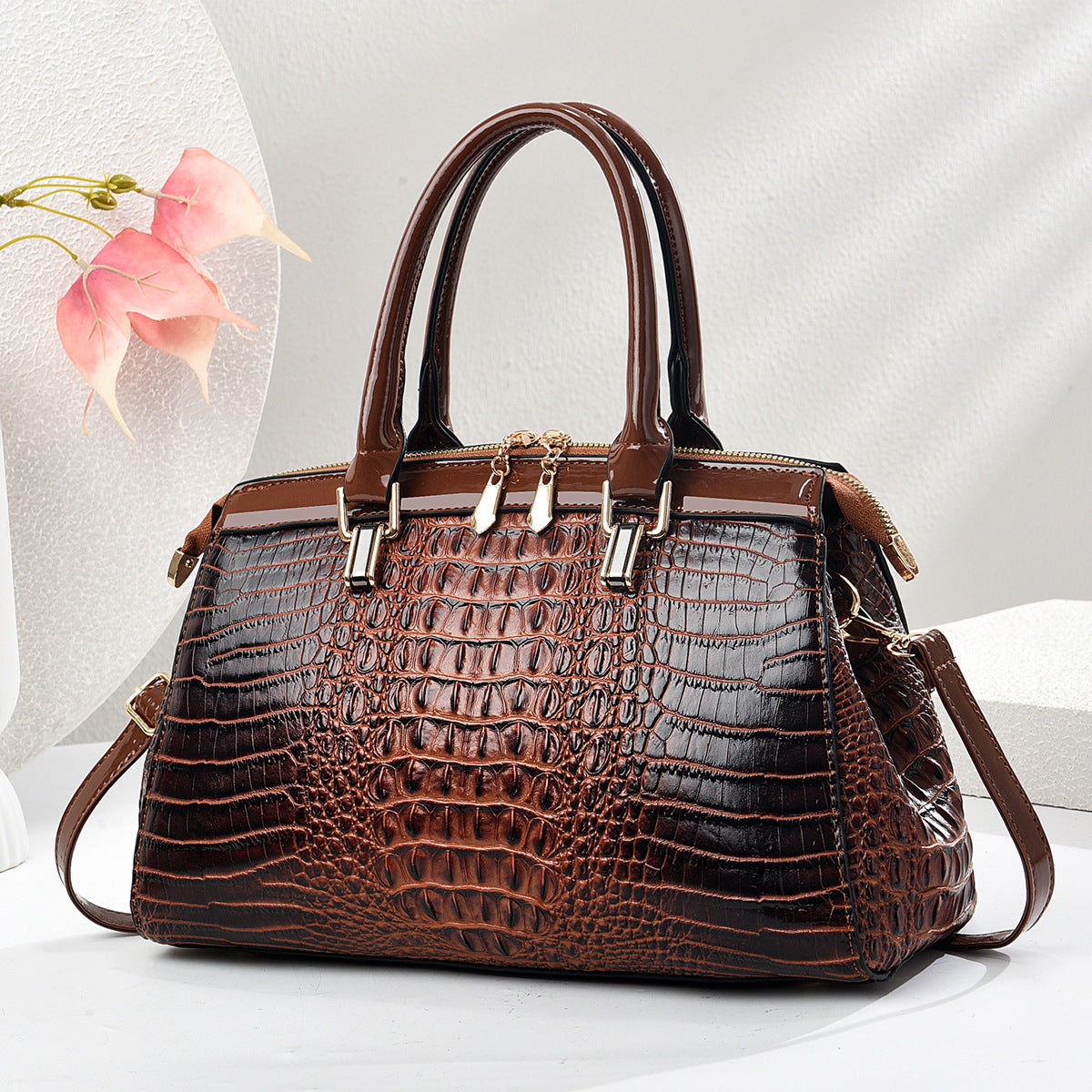 Elegant Patent Leather Large-Capacity Satchel Handbag
