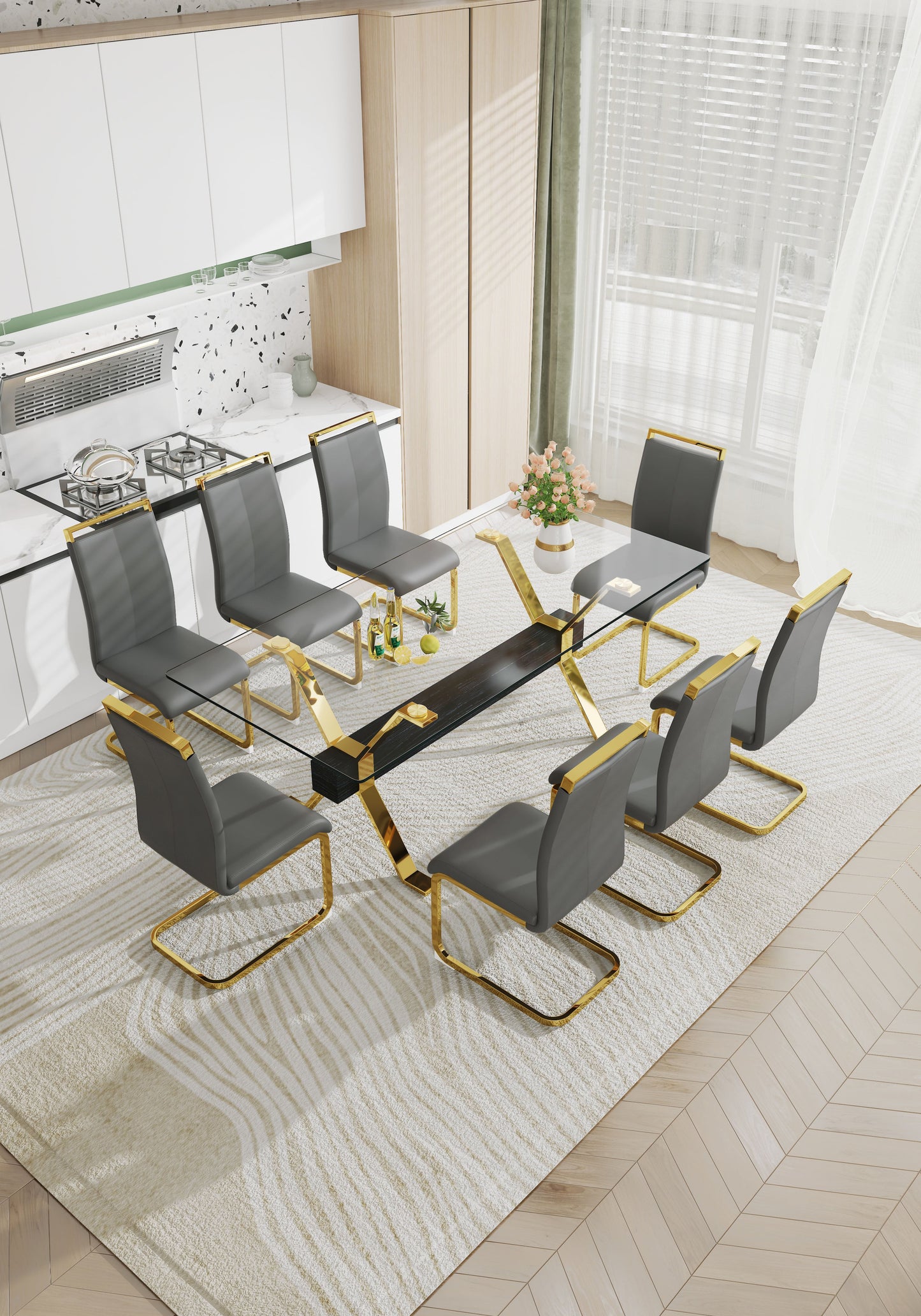 Dining table Modern tempered glass dining table Large modern office desk - Korvel
