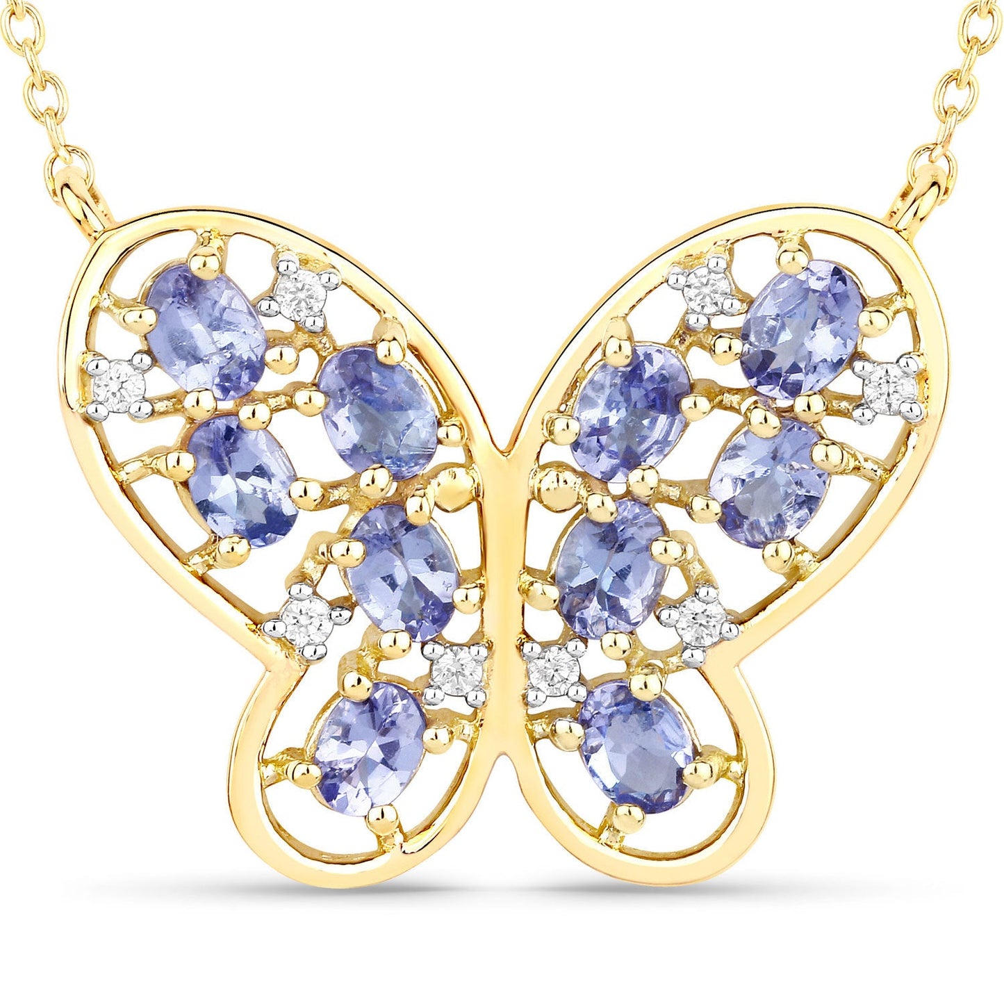 1.86 Carat Genuine Tanzanite & White Zircon Necklace in Sterling Silver