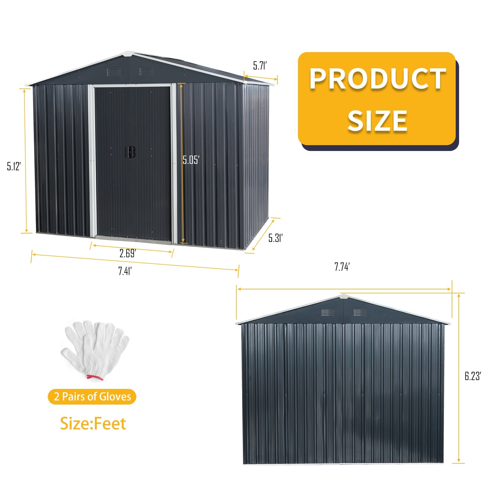 8ft x 6ft Outdoor Metal Storage Shed with Floor Base Black - Korvel