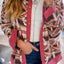 Retro Geometric Print Corduroy Trim Button-Up Jacket