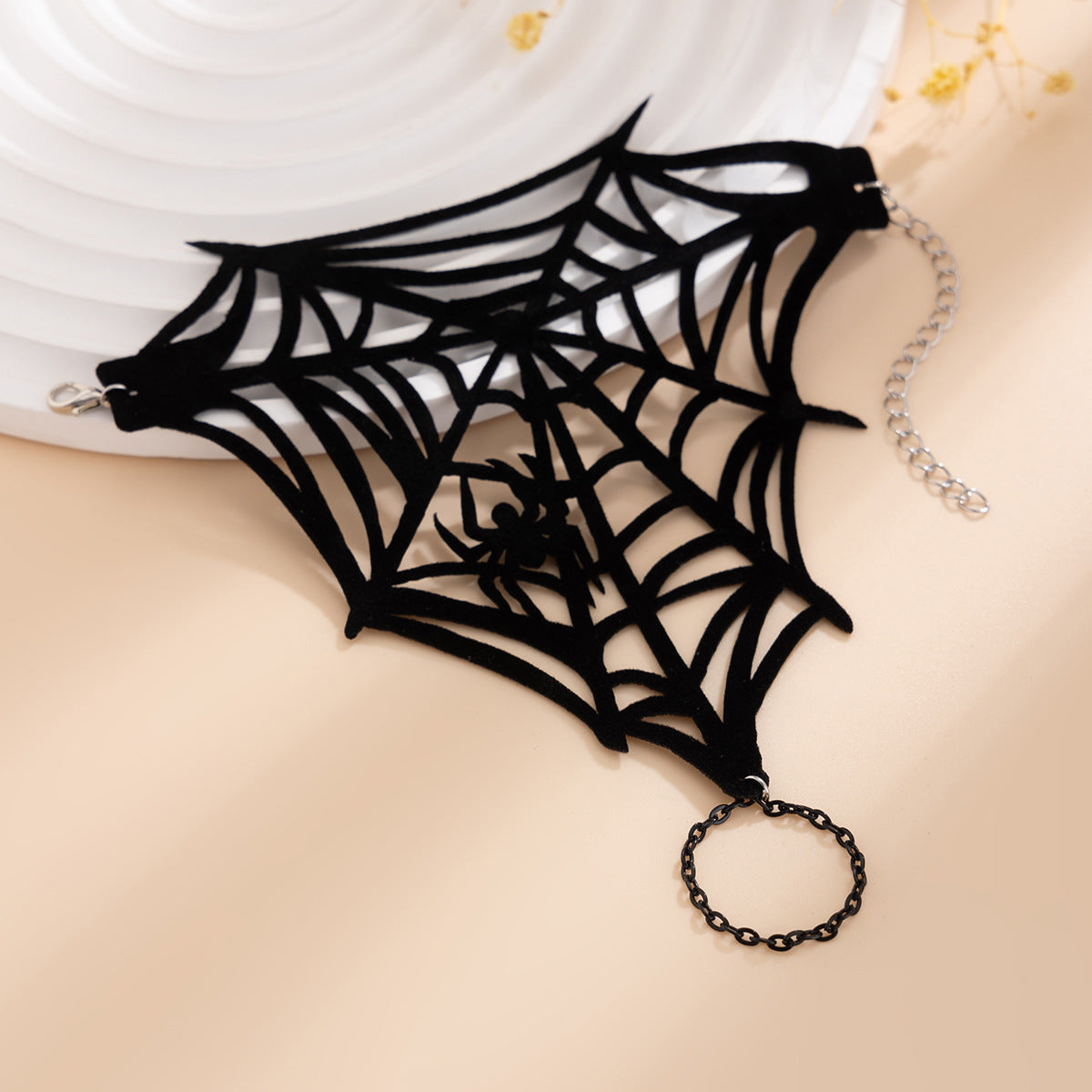 Halloween Finger Mesh Tassel Bracelet Punk Alloy Rose Lace Floral Handmade for Women - Korvel