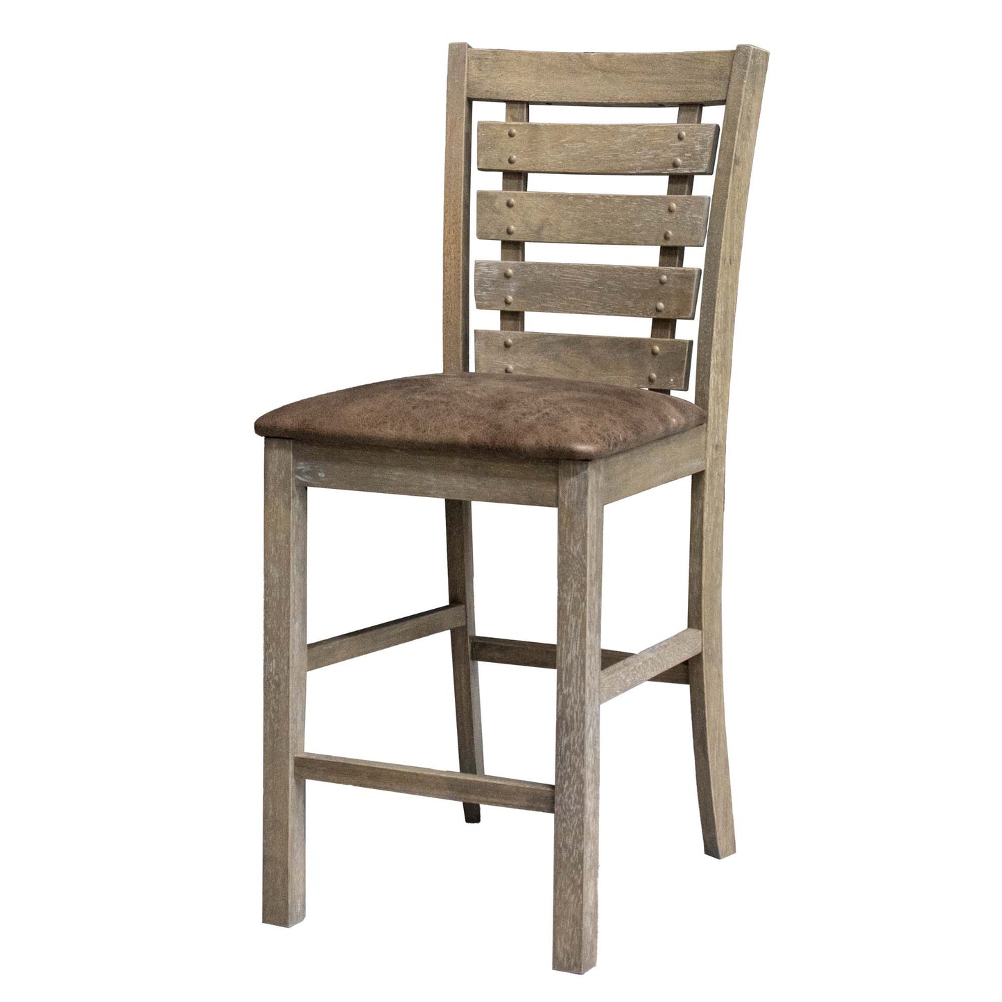 Set of 2 Dining Counter Height Chairs Modern Farmhouse Rustic Look Distressed Design Ladderback Solid Wood - Korvel