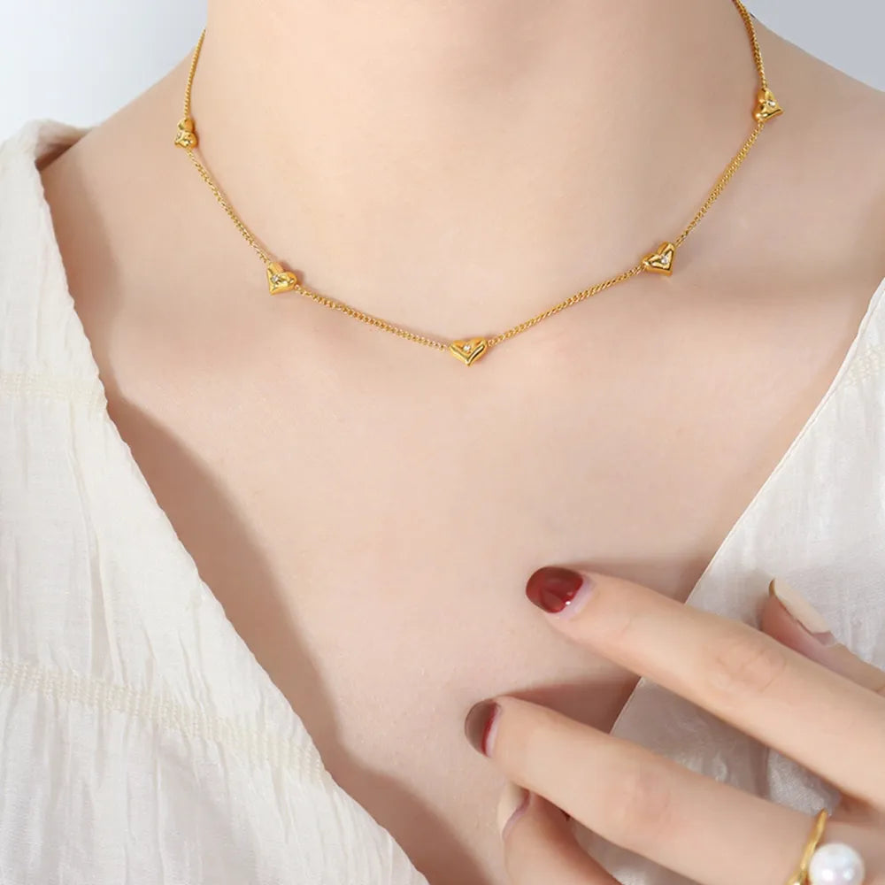 Titanium Steel Zircon Heart Necklace - Korvel