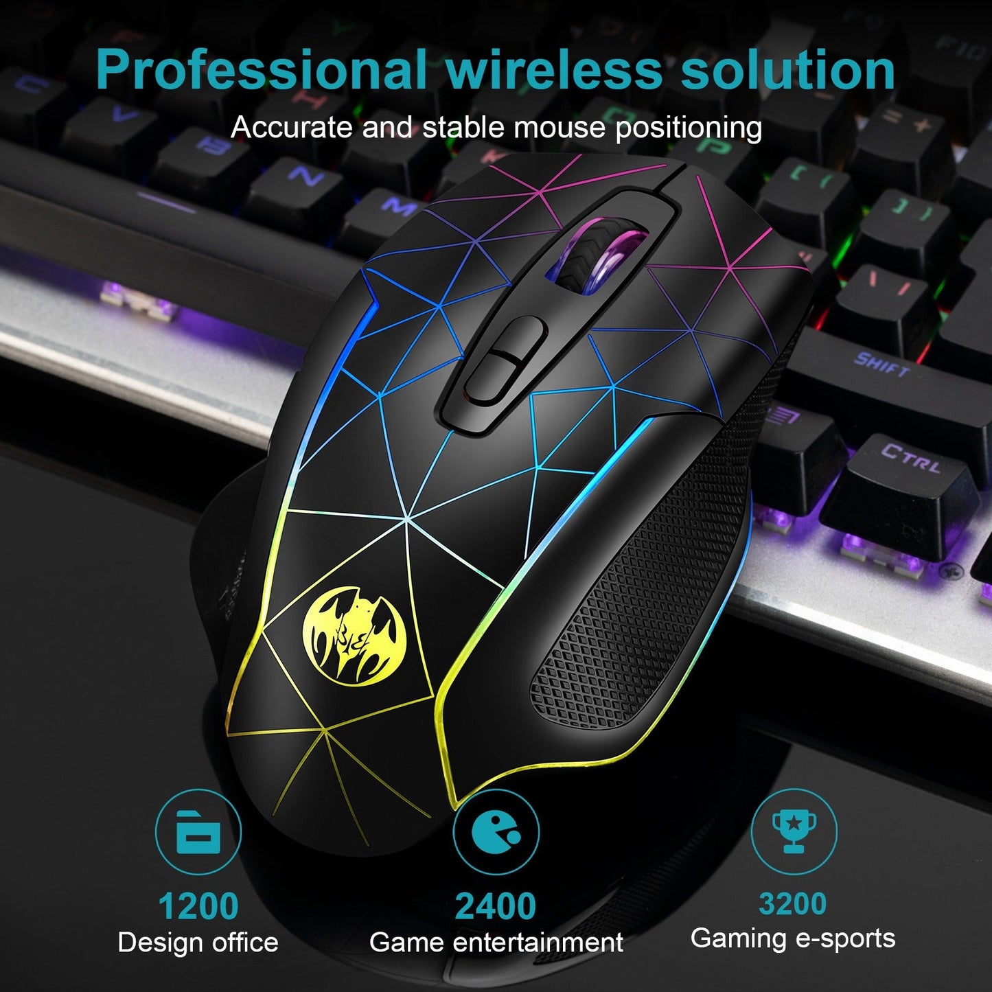 Wireless charging illuminated gaming mouse with anti sleep function automatic cursor movement to prevent computer screen lock - Korvel