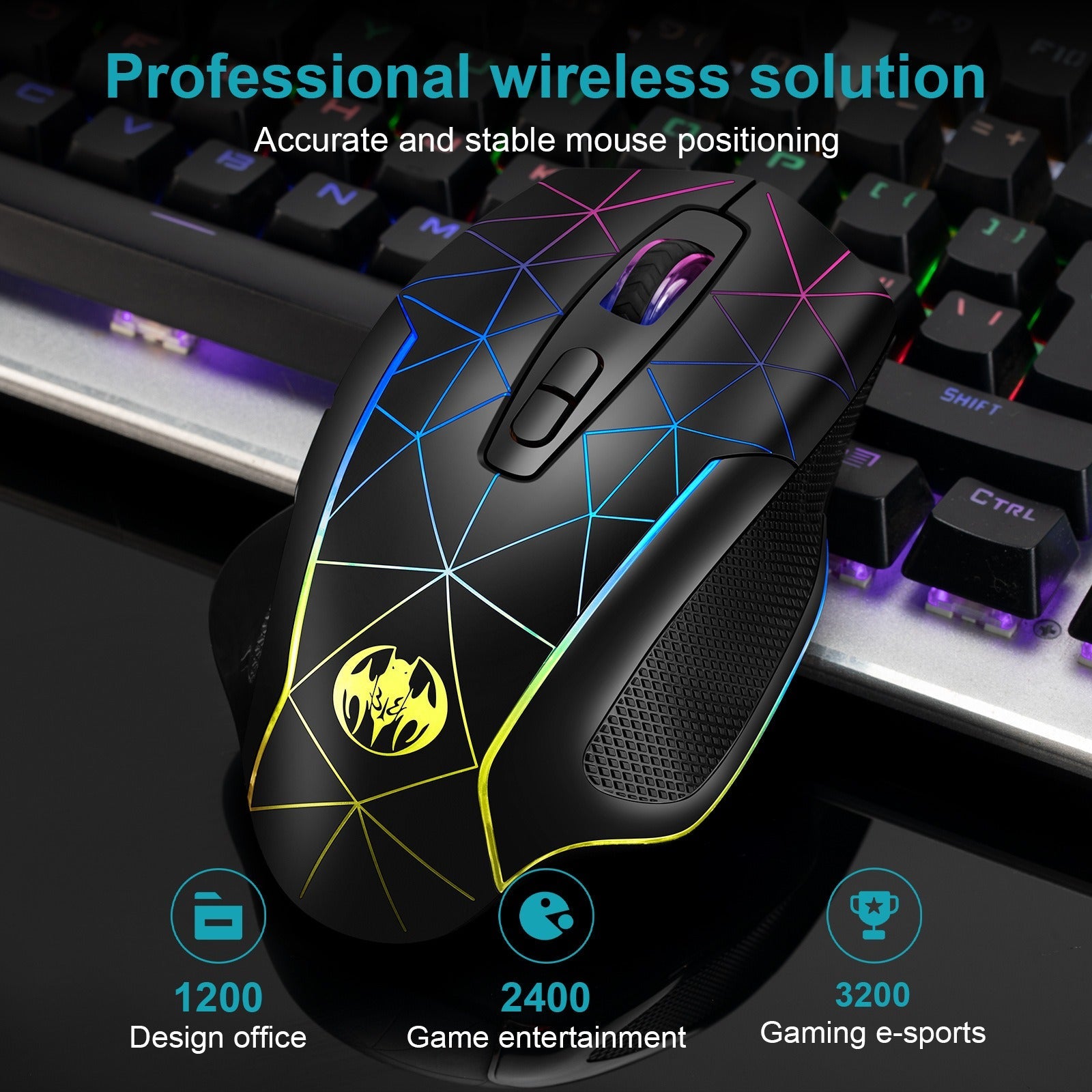 Wireless charging illuminated gaming mouse with anti sleep function automatic cursor movement to prevent computer screen lock - Korvel