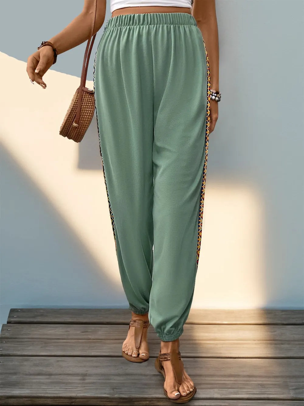 Joggers à taille élastique en patchwork Perfee Weave Band