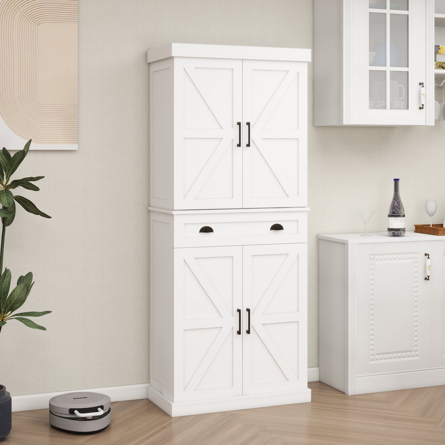 Elegant 71" Kitchen Pantry Storage Cabinet with Adjustable Shelves