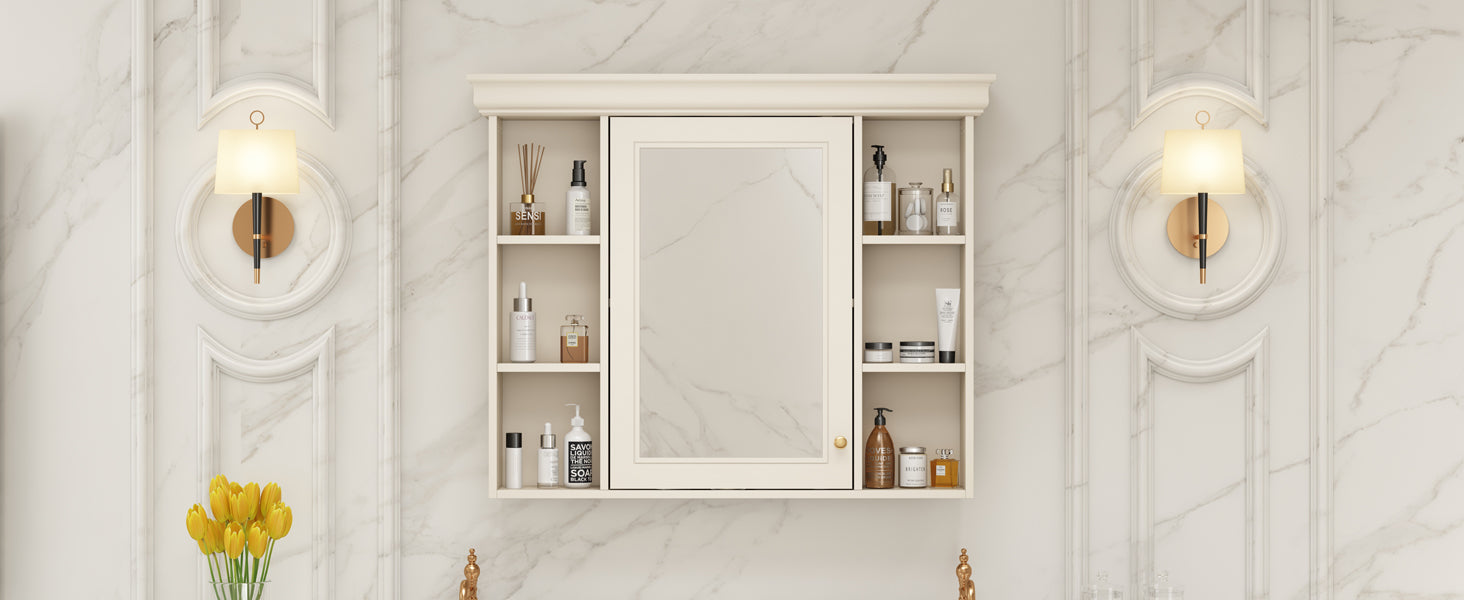 35'' x 28'' Blue Wall Mounted Bathroom Storage Cabinet with Mirror Door, Modern Bathroom Wall Cabinet with Mirror - Korvel