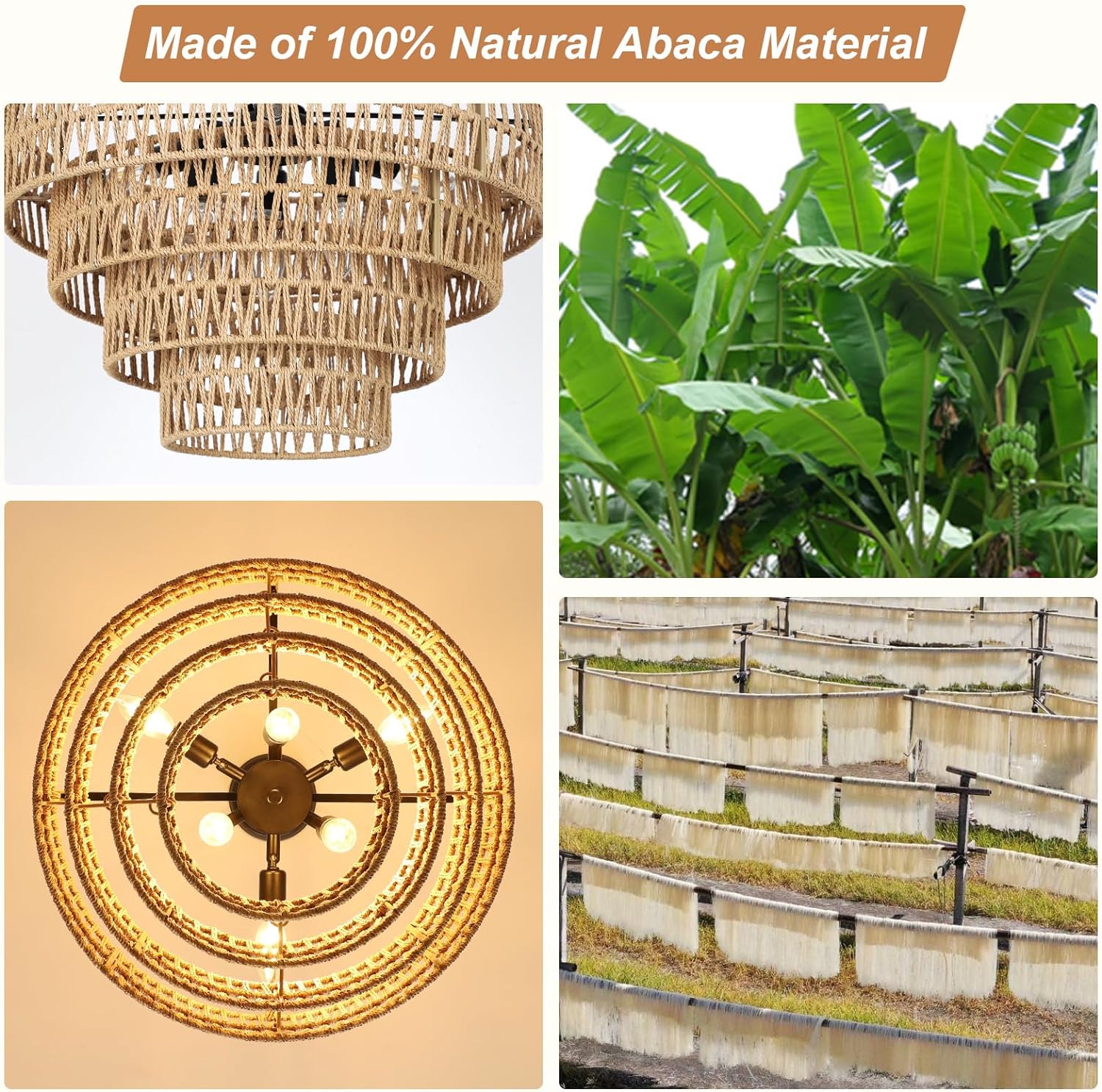 6-Light Dining Room Light Fixture, Wicker Pendant Lighting with 4-Tier Woven Lampshade, Large Farmhouse Chandeliers (20") - Korvel