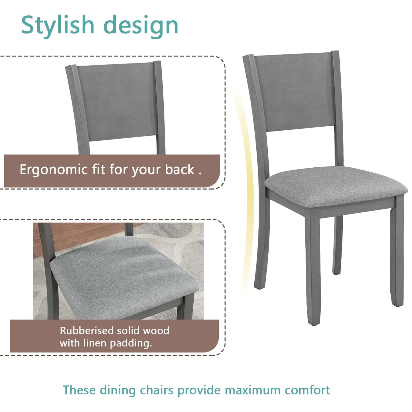Ensemble de salle à manger moderne 5 pièces avec chaises rembourrées - Gris