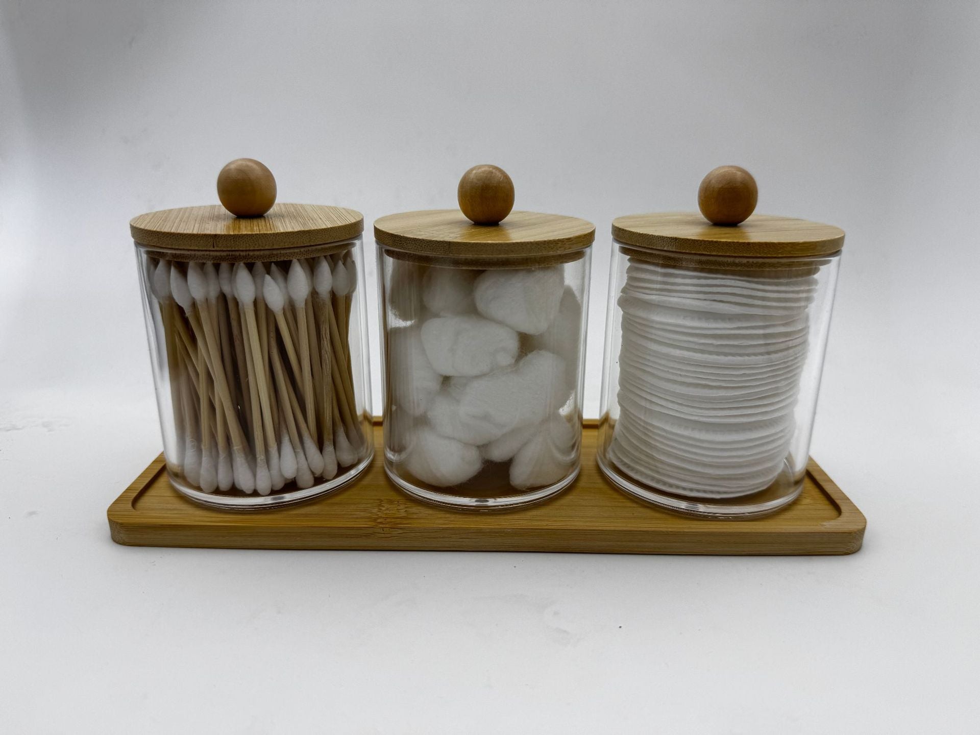Bamboo cover cotton swab box portable round container cosmetic cotton puff storage box cotton swab makeup remover cotton box - Korvel