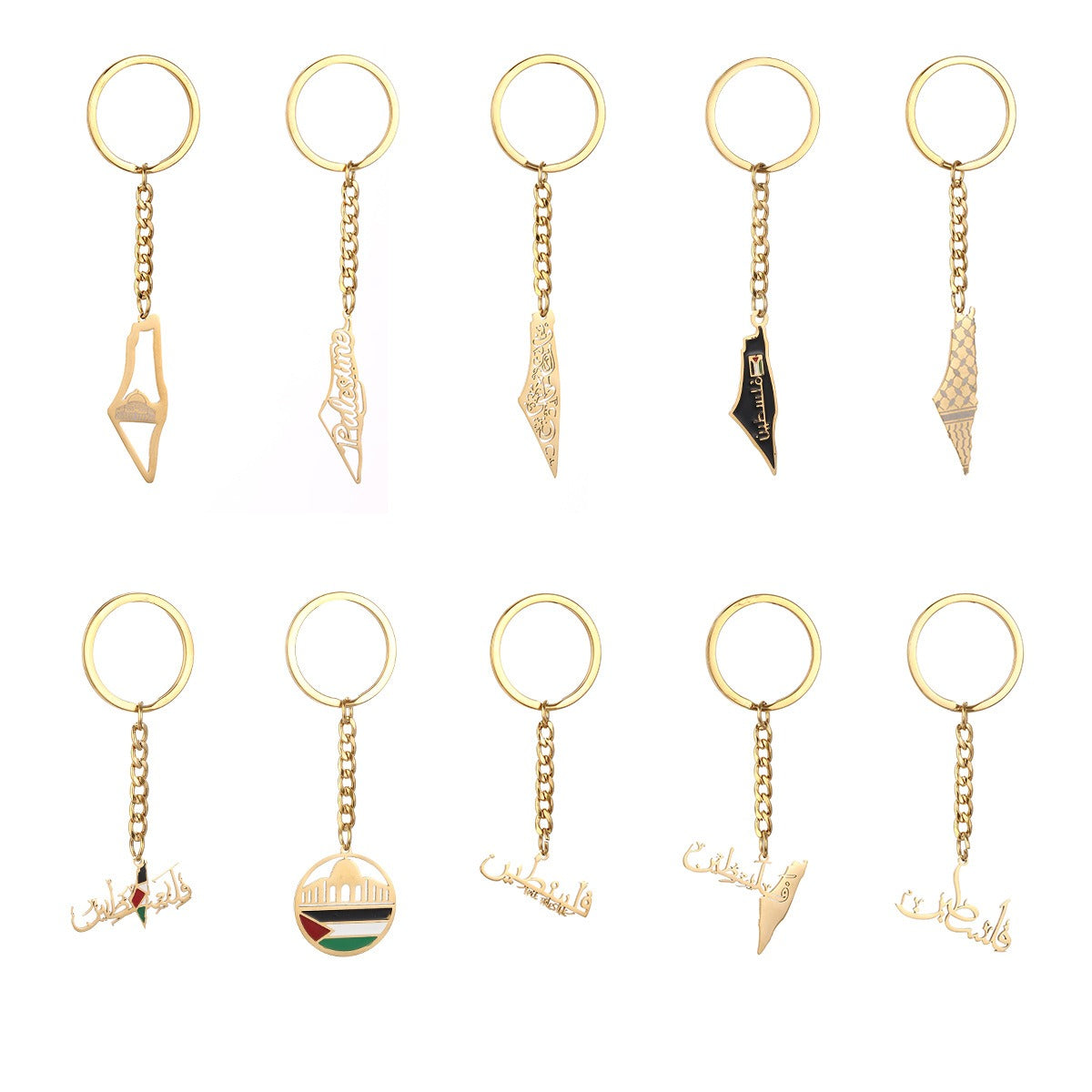 Israel Palestine Map Flag Drip Oil Stainless Steel Keychain Fashion Men's and Women's Stainless Steel Keys - Korvel