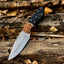8" Handcrafted Damascus Steel Skinning Knife with Buffalo Horn & Rosewood Handle, Leather Sheath - Korvel
