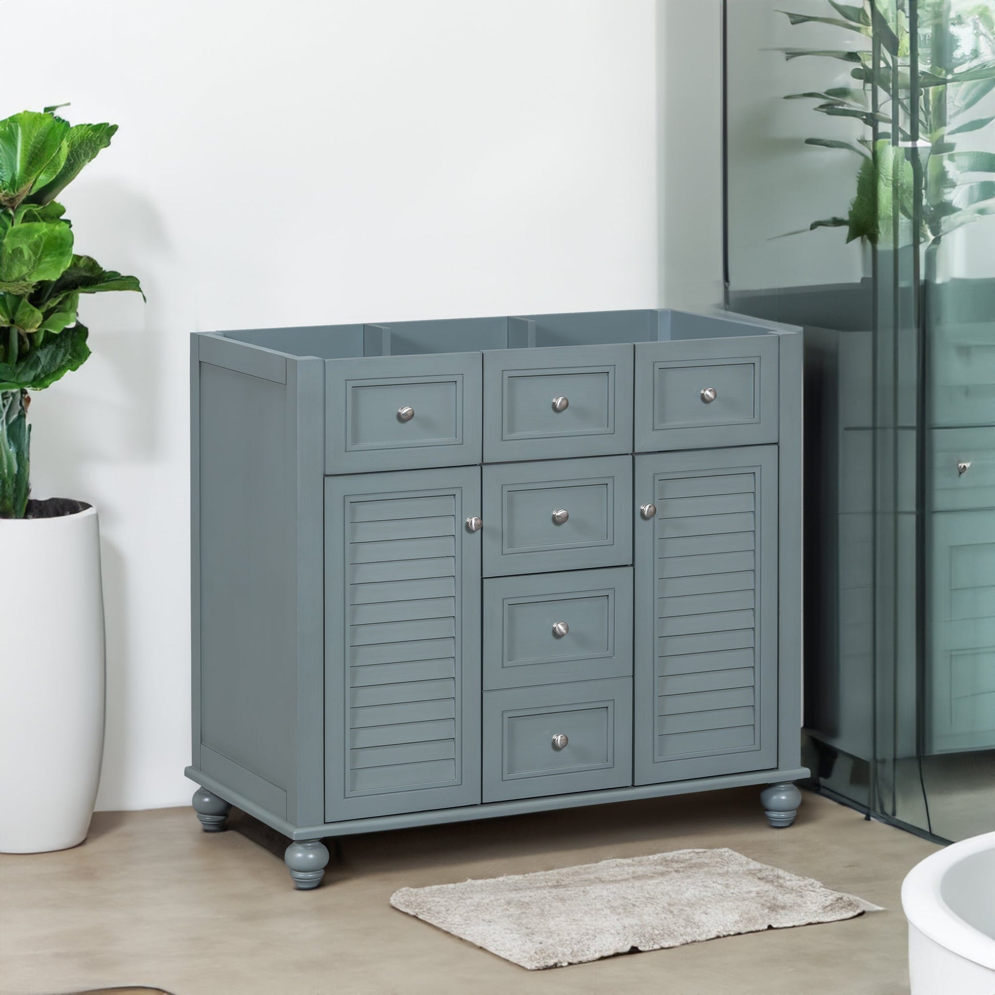 36 "No sink, with 2 drawers and soft closing door, independent makeup rack, bathroom cabinet, blue (excluding sink) - Korvel