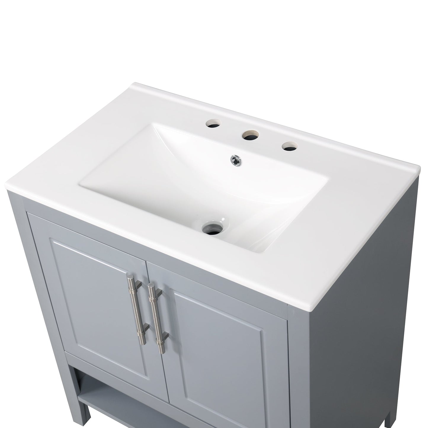 30" Bathroom Vanity with Sink, Multi-functional Bathroom Cabinet with Doors and Drawers, Solid Frame and MDF Board, Grey - Korvel