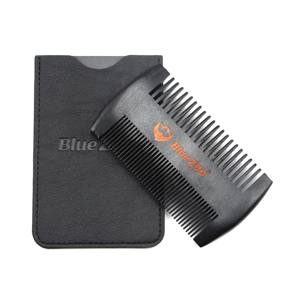 Black Spray Painted Pear Wood Bluezoo Double Sided Beard Comb Beard Portable Comb Care - Korvel