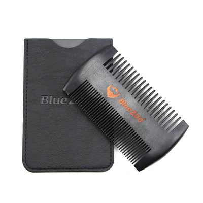 Black Spray Painted Pear Wood Bluezoo Double Sided Beard Comb Beard Portable Comb Care - Korvel